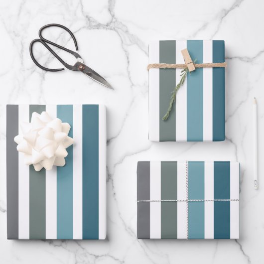 Blauw Grijs Strepen Inpakpapier Vel (Voorkant)