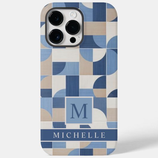  Blauw Grijs Tan Beige Geometric Case-Mate iPhone Case (Achterkant)