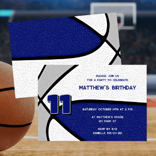 Blauw Grijs Team Kleuren Basketbal Verjaardag Kaart