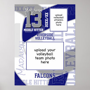 Blauw Grijs Team Kleuren Volleybal Team Foto Poster