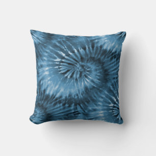 Blauw Grijs Tie Dye Starburst Spiraal Retro Kussen