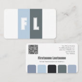 Blauw grijs tinten kleurenpalet kalligrafie QR-Cod Visitekaartje (Voorkant / Achterkant)