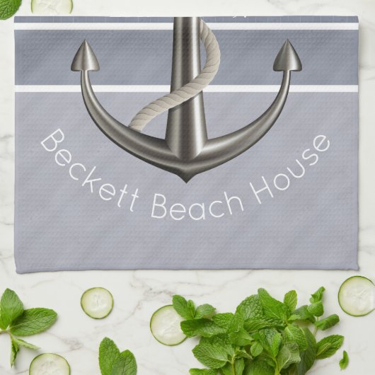 Blauw Grijs Tri-Toned Anker Theedoek (Gevouwen)