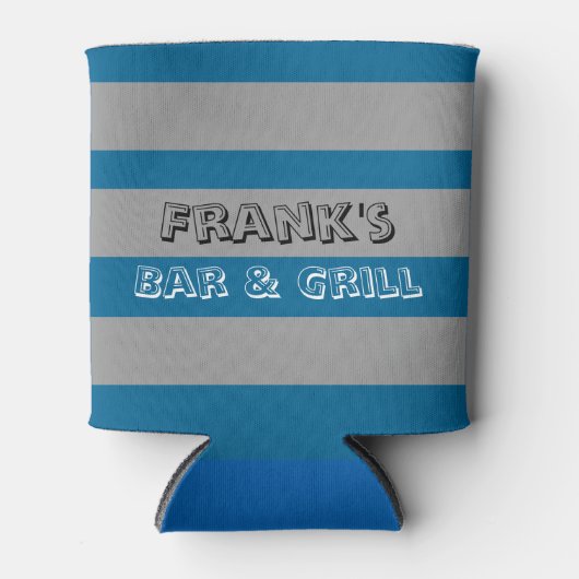 Blauw & Grijs Vette Strepen Gepersonaliseerd Blikjeskoeler (Voorkant)
