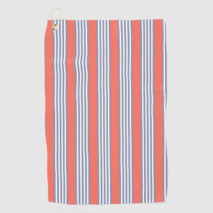 Blauw-grijs vijf stripe patronen met levend koraal golfhanddoek
