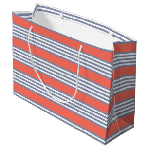 Blauw-grijs vijf stripe patronen met levend koraal groot cadeauzakje