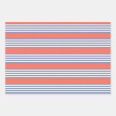 Blauw-grijs vijf stripe patronen met levend koraal inpakpapier vel (Voorkant)