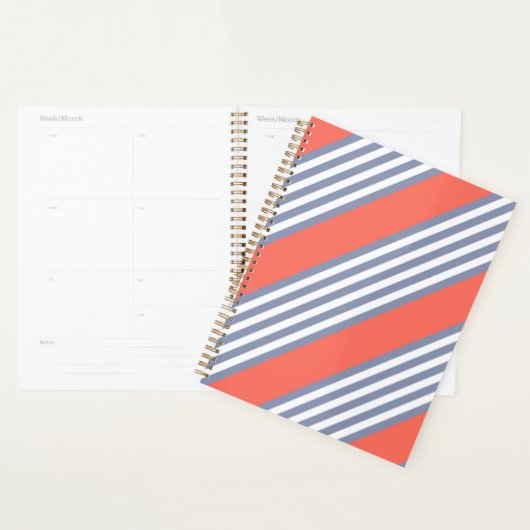 Blauw-grijs vijf stripe patronen met levend koraal planner (Display)