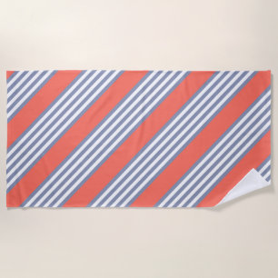 Blauw-grijs vijf stripe patronen met levend koraal strandlaken