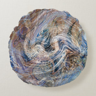 Blauw Grijs Vloeibare Marmerende Illustratie Rond Kussen