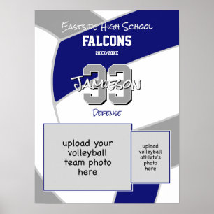 Blauw Grijs Volleybal Team Kleuren Herdenkingskleu Poster
