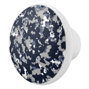 Blauw Grijs Wit Camouflage Camo Patroon Keramische Knop