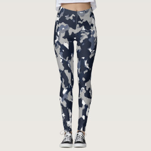 Blauw Grijs Wit Camouflage Camo Patroon Leggings