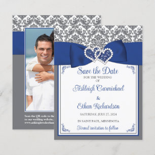 Blauw, Grijs, Wit Liefdesharten Foto Save the Date