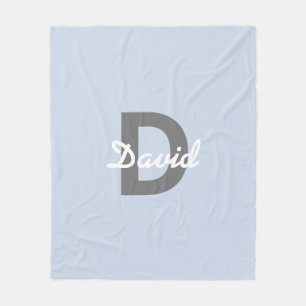 Blauw Grijs Wit Naam & Monogram Fleece Deken