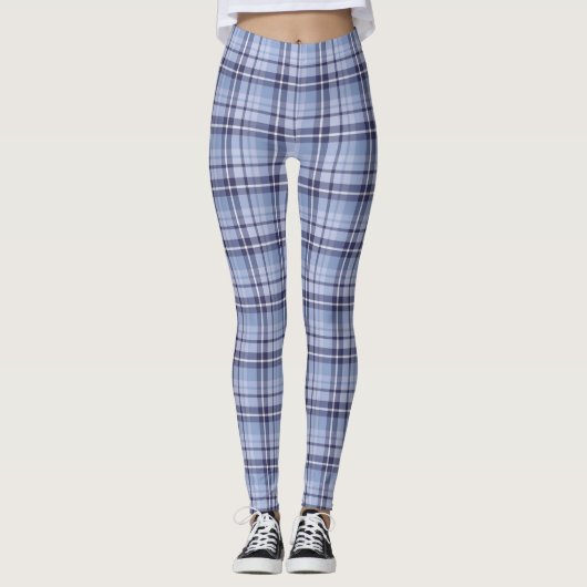 Blauw/Grijs/Wit Plaid Vrouwen Leggings (Voorkant)