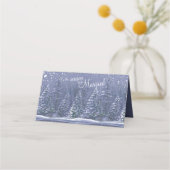 Blauw grijs wit winter pijnbomen bruiloft escort (Achterkant)