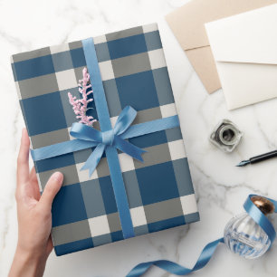 Blauw Grijs Witte Buffalo Check Cadeaupapier