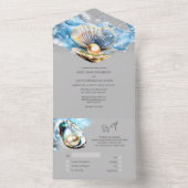 Blauw grijs zeeschelp parel oester schelp strand c all in one uitnodiging (Binnen)