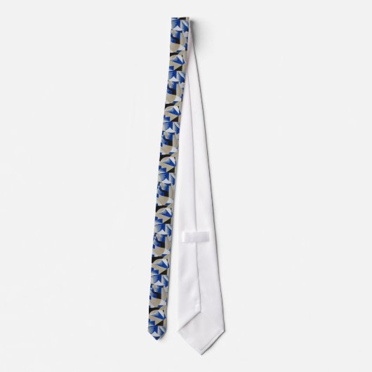 Blauw / grijs / zwart 1920s Deco-textielontwerp Stropdas (Achterkant)