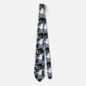 Blauw, Grijs, Zwart en Wit Abstract Patroon Stropdas (Voorkant)