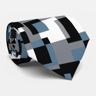 Blauw, Grijs, Zwart en Wit Abstract Patroon Stropdas