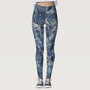 Blauw Grijs Zwart Marmer & Beige Aderen Leggings