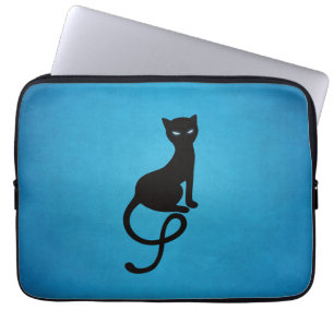 Blauw grijs zwarte kat laptop sleeve