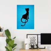 Blauw grijs zwarte kat poster (Thuiskantoor)