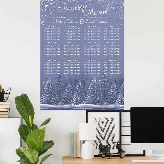 Blauw grijze bomen 12 tafel bruiloft zithoek grafi poster (Thuiskantoor)