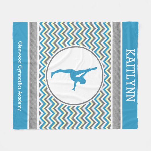 Blauw / grijze Chevron Stripes Gymnastiek met mono Fleece Deken (Voorkant (Horizontaal))