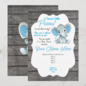 Blauw Grijze Olifant Uitnodiging Bewerkbaar (Voorkant / Achterkant)