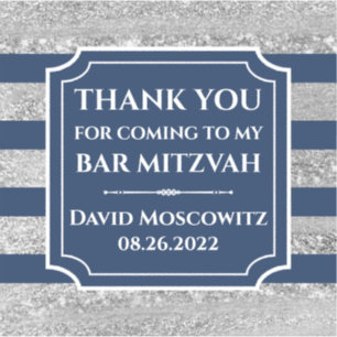 Blauw, grijze stripbalk Mitzvah Dank je wel. Sticker