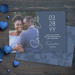 Blauw-grijze trouwkaart 'Save the Date' Kaart