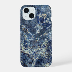 Blauw Grijze Zwarte Marmer & Beige Aderen iPhone 15 Hoesje