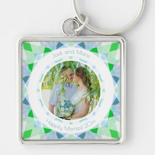 Blauw Groen 4e Bruiloft Jubileum Keepsake Gift Sleutelhanger