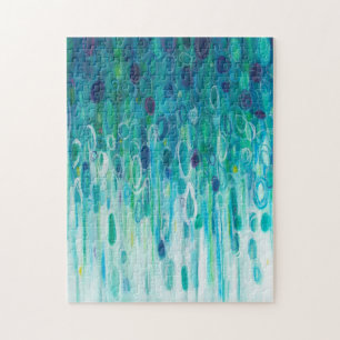 Blauw groen Abstract cirkelschilderen Legpuzzel
