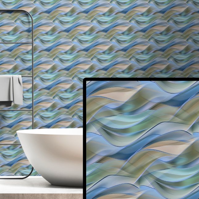 Blauw Groen Aqua Abstracte Golven Behang (Creator heeft geüpload)