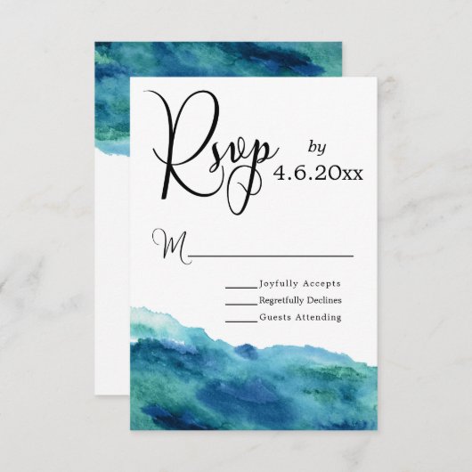 Blauw Groen Aqua Aquarel Modern Trouw RSVP 1b (Voorkant / Achterkant)