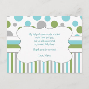 Blauw Groen Baby shower Dank u wel, met gedicht 34 Briefkaart