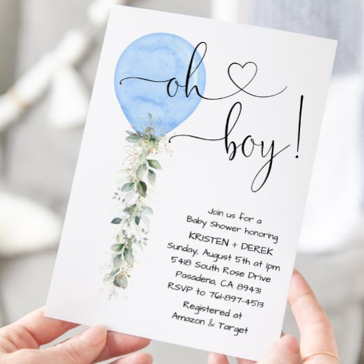 Blauw groen ballon Baby shower Kaart