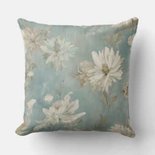 Blauw Groen Beige Abstract Waterverf Bloemendruk Kussen