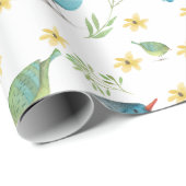 Blauw & Groen Birdie Waterverf inpakpapier (Rol Hoek)