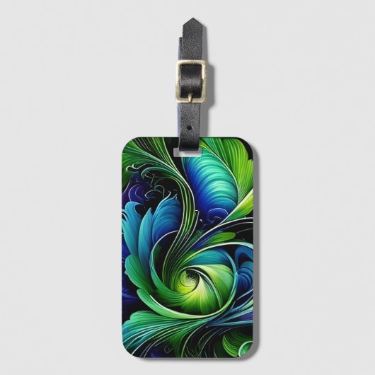 Blauw Groen blad abstract Bagagelabel (Voorkant (verticaal))