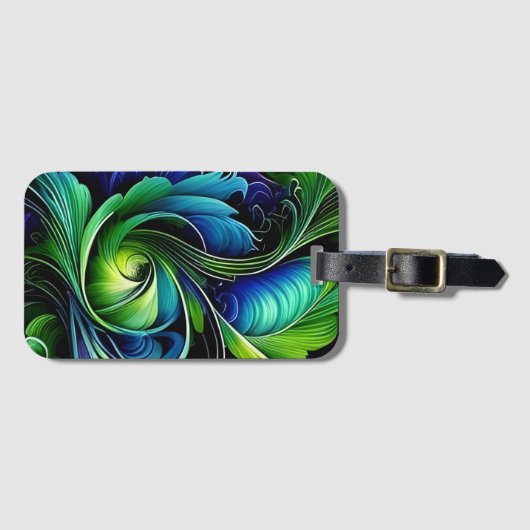 Blauw Groen blad abstract Bagagelabel (Voorkant (horizontaal))