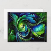 Blauw groen blad abstract briefkaart (Voorkant / Achterkant)