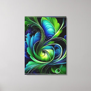Blauw groen blad abstract canvas afdruk