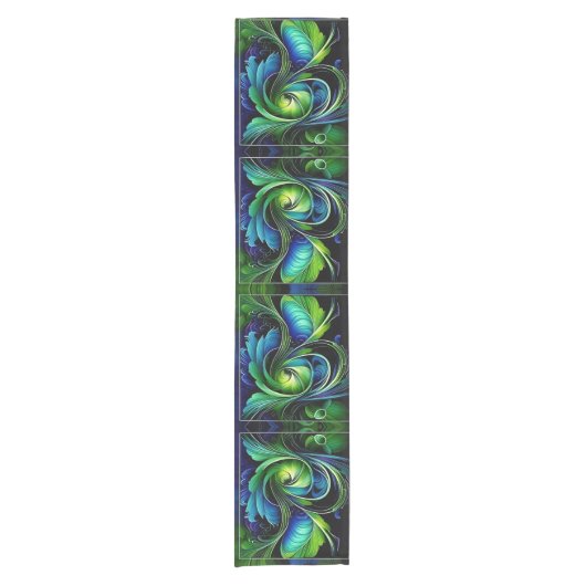 Blauw Groen Blad abstract Korte Tafelloper (Voorkant)