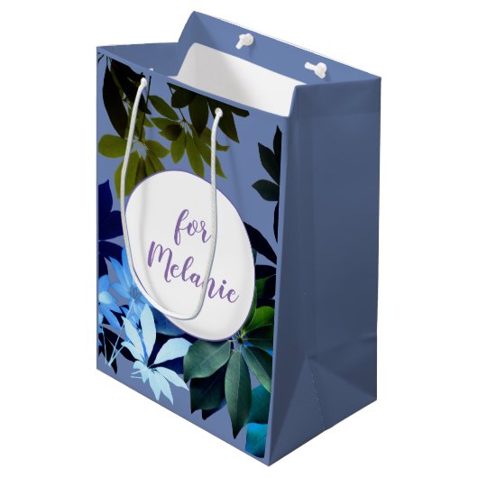 Blauw & Groen Bladblad Custom Gift Bagte Medium Cadeauzakje (Voorkant Gekanteld)
