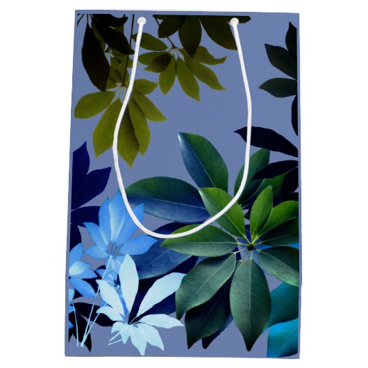 Blauw & Groen Bladblad Custom Gift Bagte Medium Cadeauzakje (Achterkant)